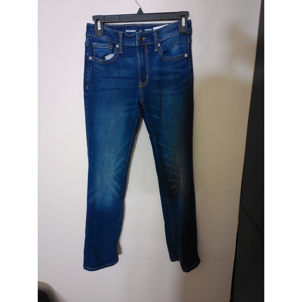 Old Navy Straight Jeans Youth 12 Blue Built-In Flex Adjustable Waist Denim